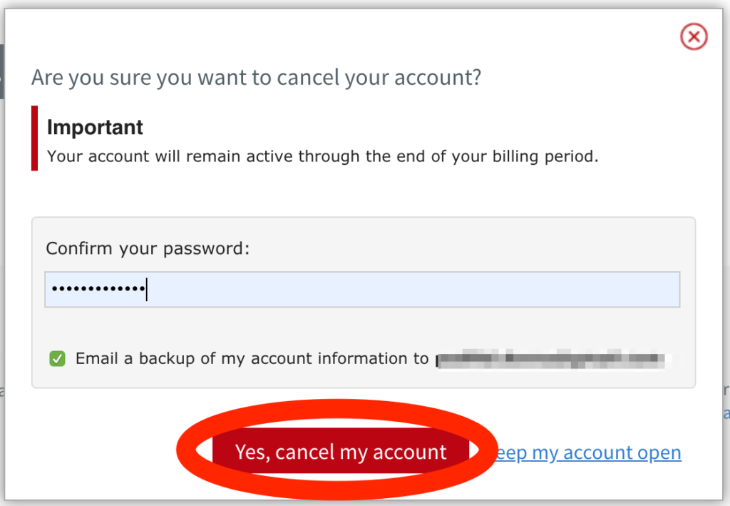 AWeber Account cancellation confirm button