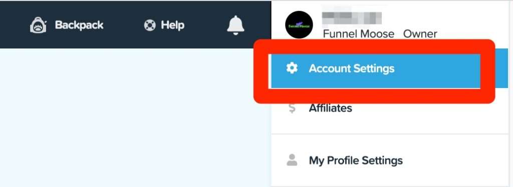 clickfunnels dashboard select account settings